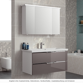 Pelipal Trentino Badmöbel als Block 110 cm - mit Glasfronten - Spiegelschrank mit LED-Profil - Waschtisch wählbar Komplett-Set