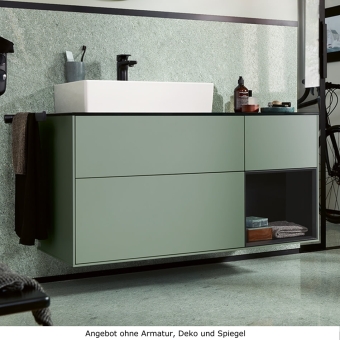 Villeroy & Boch Finion Badmöbel als Waschtischset 120 cm mit Aufsatzwaschtisch und LED Regal rechts 