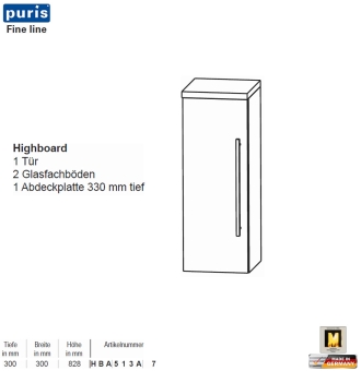 Puris FINE Line Highboard 30 cm mit 1 Tür 