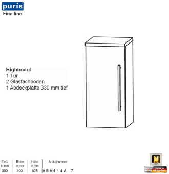 Puris FINE Line Highboard 40 cm mit 1 Tür 