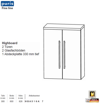 Puris FINE Line Highboard 60 cm mit 2 Türen 