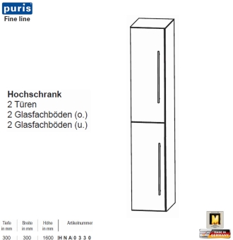 Puris FINE Line Hochschrank 30 cm mit 2 Türen 
