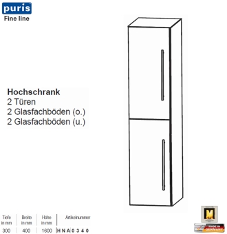 Puris FINE Line Hochschrank 40 cm mit 2 Türen 