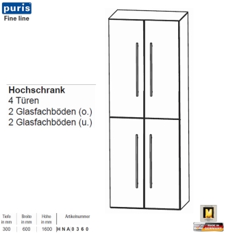 Puris FINE Line Hochschrank 60 cm mit 4 Türen 
