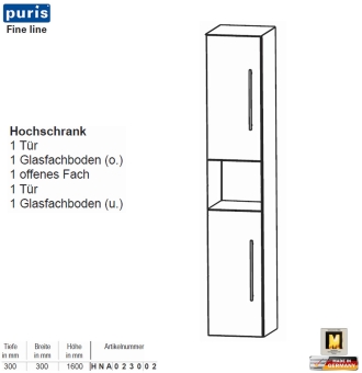 Puris FINE Line Hochschrank 30 cm mit 2 Türen / 1 Fach 