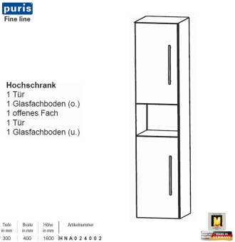 Puris FINE Line Hochschrank 40 cm mit 2 Türen / 1 Fach 