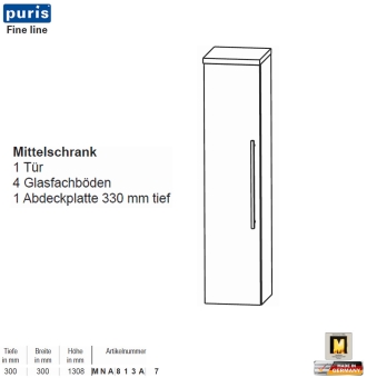 Puris FINE Line Mittelschrank 30 cm mit 1 Tür 