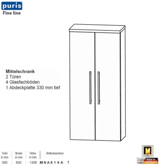 Puris FINE Line Mittelschrank 60 cm mit 2 Türen 