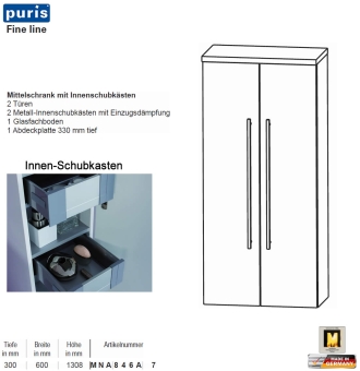 Puris FINE Line Mittelschrank 60 cm mit 2 Türen & Innenschüben 