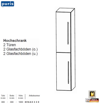Puris KAO Line Hochschrank 30 cm mit 2 Türen 
