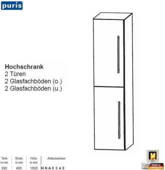 Puris KAO Line Hochschrank 40 cm mit 2 Türen 