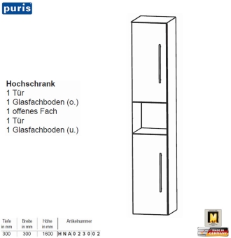 Puris KAO Line Hochschrank 30 cm mit 2 Türen / 1 Fach 