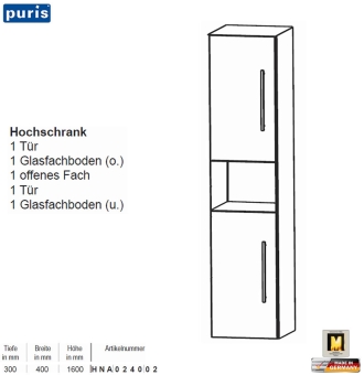 Puris KAO Line Hochschrank 40 cm mit 2 Türen / 1 Fach 