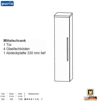 Puris KAO Line Mittelschrank 30 cm mit 1 Tür 