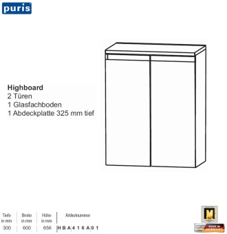 Puris Purefaction Highboard - 2 Türen - 60 cm Breite 
