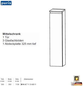 Puris Purefaction Mittelschrank - 1 Tür - 30 cm Breite 