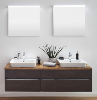 Puris UNIQUE Badmöbel Set 172 cm mit Keramik-Aufsatz-Waschtischen & LED Spiegel - Doppelwaschplatz 