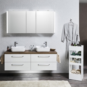 Pelipal 9005 Badmöbel als Set 150 cm Doppelwaschplatz mit Aufsatzwaschtischen und LED Spiegelschrank 