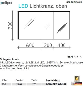 Pelipal 6010 Spiegelschrank 134 cm mit LED Lichtkranz - 6010-SPS 04 