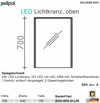 Pelipal 6010 Spiegelschrank 54 cm mit LED Lichtkranz - 6010-SPS 01 