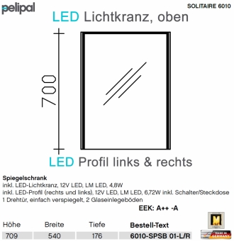 Pelipal 6010 Spiegelschrank 54 cm mit LED Lichtkranz und seitlichen LED Profilen - 6010-SPSB 01 