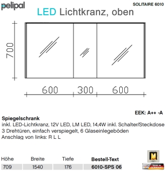Pelipal 6010 Spiegelschrank 154 cm mit LED Lichtkranz - 6010-SPS 06 
