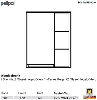 Pelipal 6010 Wandschrank - 1 Tür und Regal - 6010-WSR-01 