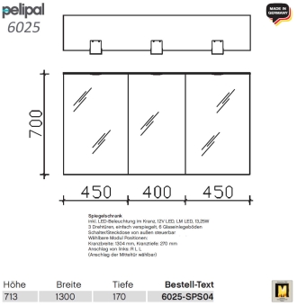 Pelipal 6025 Spiegelschrank 130 cm mit LED im Kranz - 6025-SPS04 