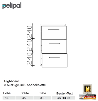 Pelipal Cassca Highboard mit 3 Auszügen 