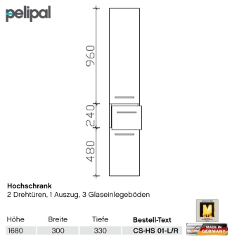 Pelipal Cassca Hochschrank mit 2 Türen und Auszug 