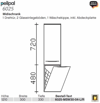 Pelipal 6025 Midischrank 30 cm Breite - 1 Tür / 1 Wäschekippe - MSW 30-04 