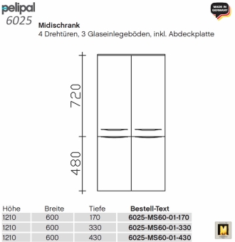 Pelipal 6025 Midischrank 60 cm Breite - 4 Türen - MS 60-01 