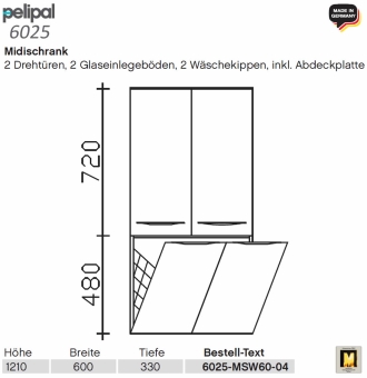 Pelipal 6025 Midischrank 60 cm Breite - 2 Türen / 2 Wäschekippen - MSW 60-04 