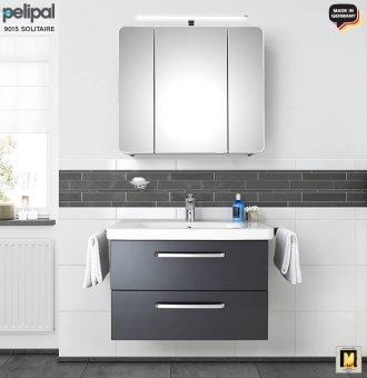 Pelipal 9005 Badmöbel-Set 80 cm mit Spiegelschrank inkl. LED Aufsatzleuchte + Duravit Keramik Waschtisch & Unterschrank 2 Auszüge 