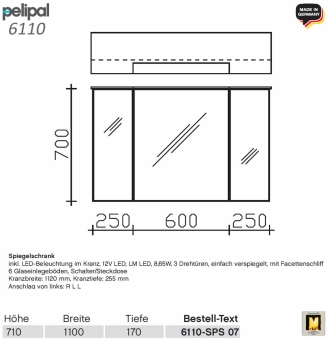 Pelipal 6110 Spiegelschrank 110 cm mit LED in Kranz - 6110-SPS 07 