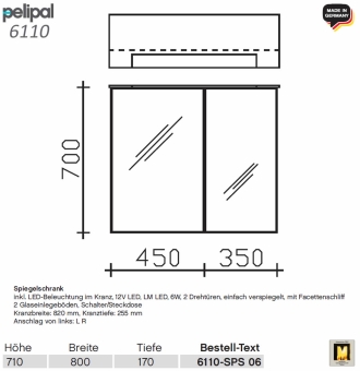 Pelipal 6110 Spiegelschrank 80 cm mit LED in Kranz - 6110-SPS 06 