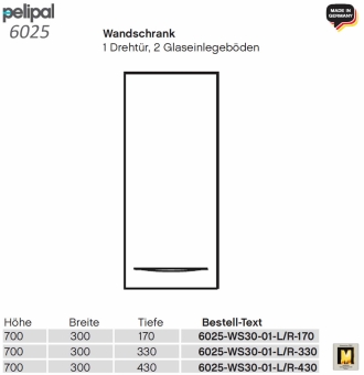 Pelipal 6025 Wandschrank 30 cm Breite - 1 Tür - WS 30-01 