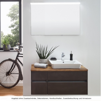 Puris UNIQUE Badmöbel Set 100 cm mit Keramik-Aufsatz-Waschtisch & LED Spiegel - links Version 