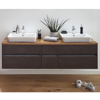 Puris UNIQUE Waschtisch-Set 172 cm mit Keramik-Aufsatz-Waschtischen - Doppelwaschplatz 