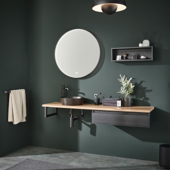 Puris Vialli Design Badmöbel als Set 180 cm mit rundem Aufsatzwaschtisch und freitragender Platte 