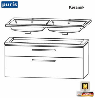 Puris Cool Line Doppel-Waschtisch-Set 120 cm - Keramik - LED optional 