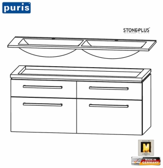 Puris Cool Line Doppel-Waschtisch-Set 120 cm - 4 Auszüge - StonePlus® - LED optional 