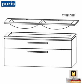 Puris Cool Line Doppel-Waschtisch-Set 120 cm - StonePlus® - LED optional 