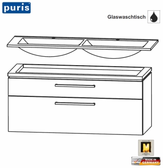 Puris Cool Line Doppel-Waschtisch-Set 120 cm - GLAS - LED optional 