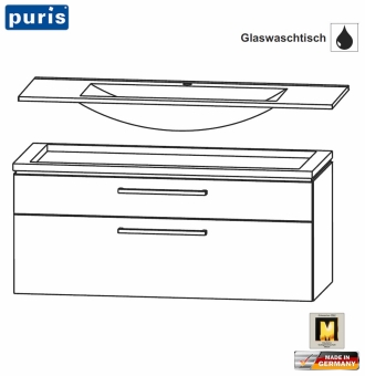 Puris Cool Line Waschtisch-Set 120 cm - GLAS - LED optional 