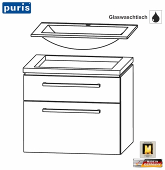 Puris Cool Line Waschtisch-Set 60 cm - GLAS - LED optional 