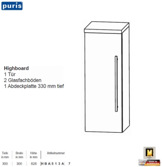 Puris Crescendo Highboard 30 cm Breite mit 1 Tür 