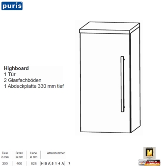 Puris Crescendo Highboard 40 cm Breite mit 1 Tür 