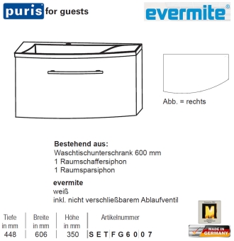 Puris For Guests Waschtisch-Set 60 cm mit EVERMITE® (SETFG6007) 