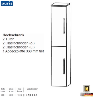 Puris SPEED Hochschrank 30 cm Breite mit 2 Türen 